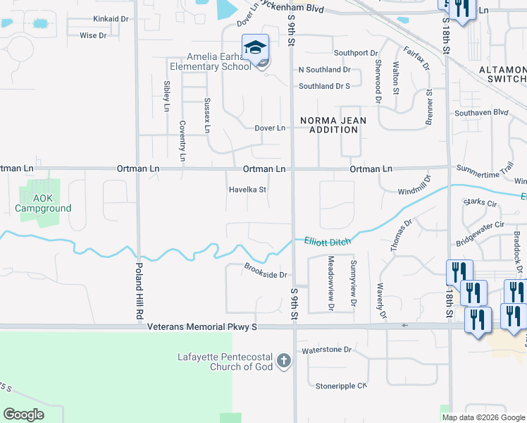 map of restaurants, bars, coffee shops, grocery stores, and more near 3624 Golden Lane in Lafayette