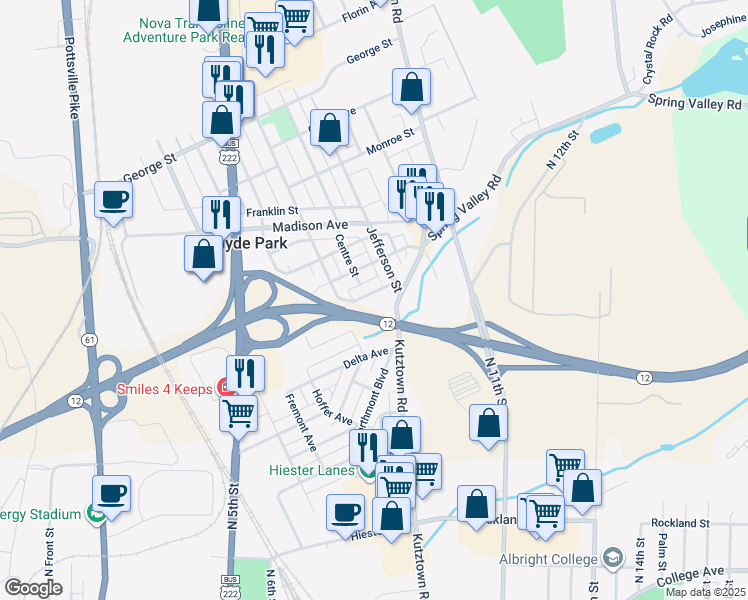 map of restaurants, bars, coffee shops, grocery stores, and more near 116 Park Avenue in Laureldale