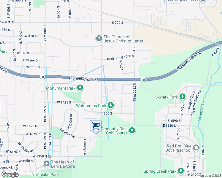map of restaurants, bars, coffee shops, grocery stores, and more near 1249 South 100 East in Lehi