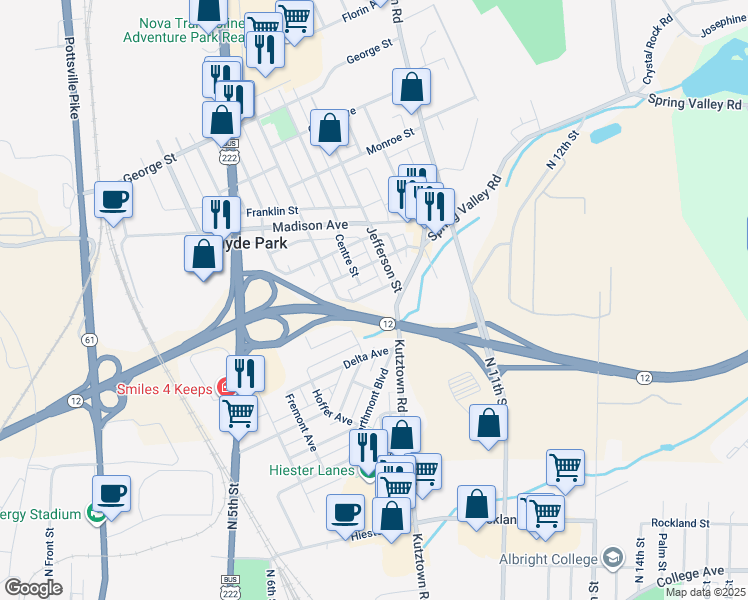 map of restaurants, bars, coffee shops, grocery stores, and more near 116 Park Ave in Laureldale