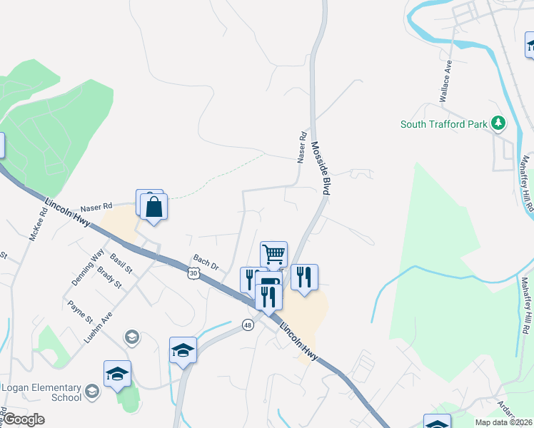 map of restaurants, bars, coffee shops, grocery stores, and more near 224 Root Circle in North Versailles