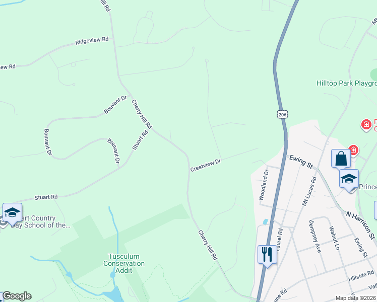 map of restaurants, bars, coffee shops, grocery stores, and more near 353 Cherry Hill Road in Princeton