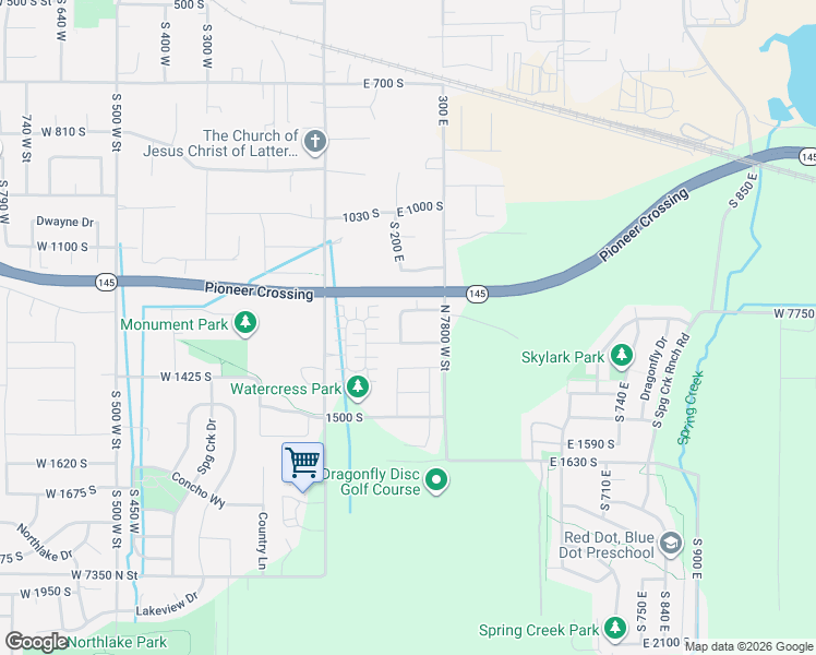map of restaurants, bars, coffee shops, grocery stores, and more near 1257 South 200 East in Lehi