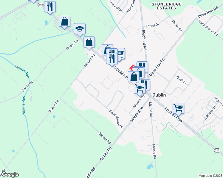 map of restaurants, bars, coffee shops, grocery stores, and more near 215 Manor Drive in Dublin