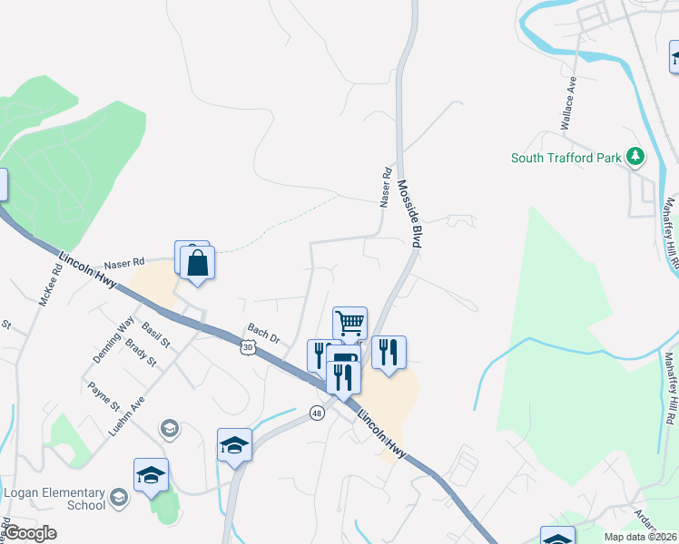 map of restaurants, bars, coffee shops, grocery stores, and more near 224 Root Circle in North Versailles