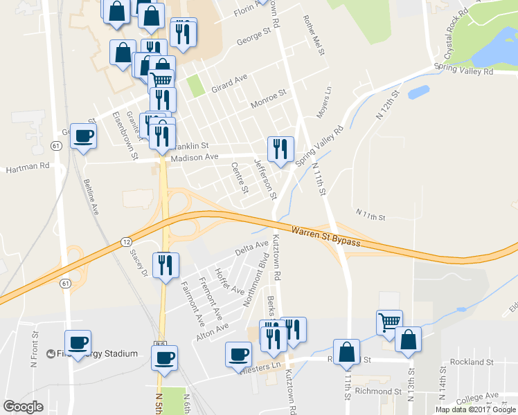 map of restaurants, bars, coffee shops, grocery stores, and more near 114 Park Avenue in Laureldale