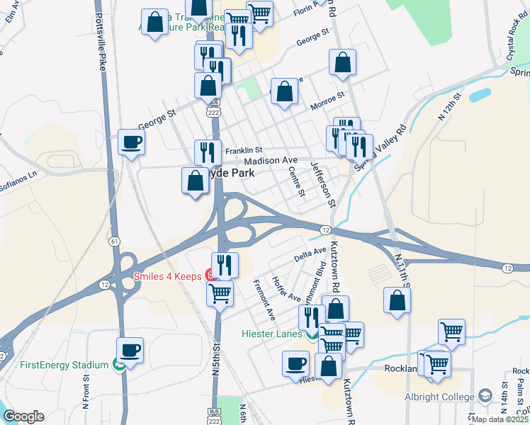 map of restaurants, bars, coffee shops, grocery stores, and more near 230 Bernhart Avenue in Reading