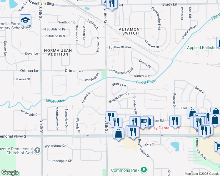 map of restaurants, bars, coffee shops, grocery stores, and more near 1828 Starks Circle in Lafayette