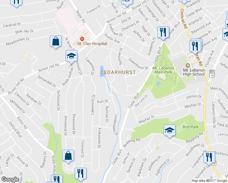map of restaurants, bars, coffee shops, grocery stores, and more near 1069 Lindendale Drive in Pittsburgh