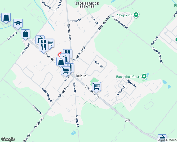 map of restaurants, bars, coffee shops, grocery stores, and more near 109 Village Green Lane in Dublin