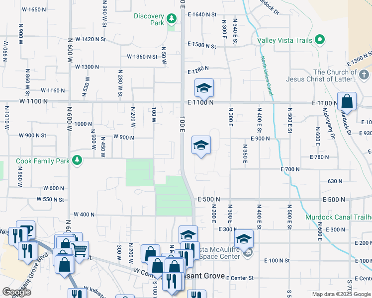 map of restaurants, bars, coffee shops, grocery stores, and more near 860 North 100 East in Pleasant Grove