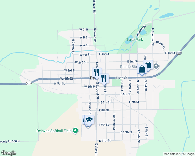 map of restaurants, bars, coffee shops, grocery stores, and more near in Delavan