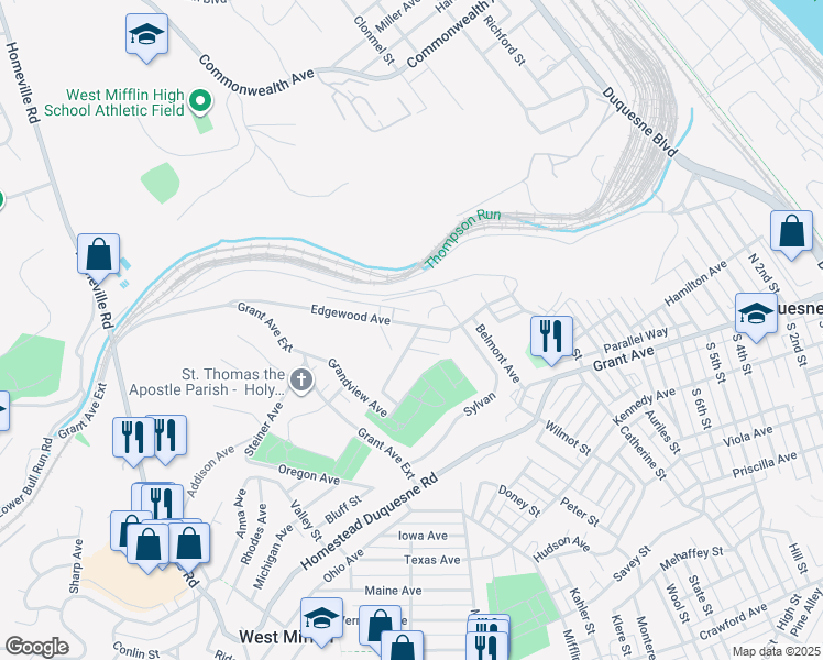 map of restaurants, bars, coffee shops, grocery stores, and more near 405 Edgewood Ave in West Mifflin