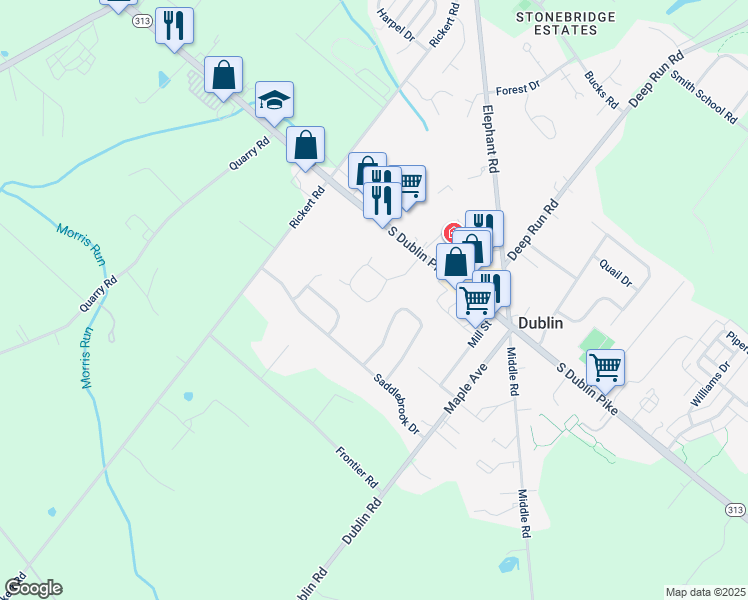 map of restaurants, bars, coffee shops, grocery stores, and more near 215 Manor Drive in Dublin
