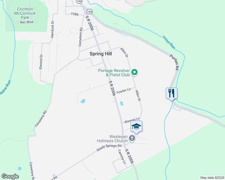 map of restaurants, bars, coffee shops, grocery stores, and more near 1898 Springhill Road in Portage