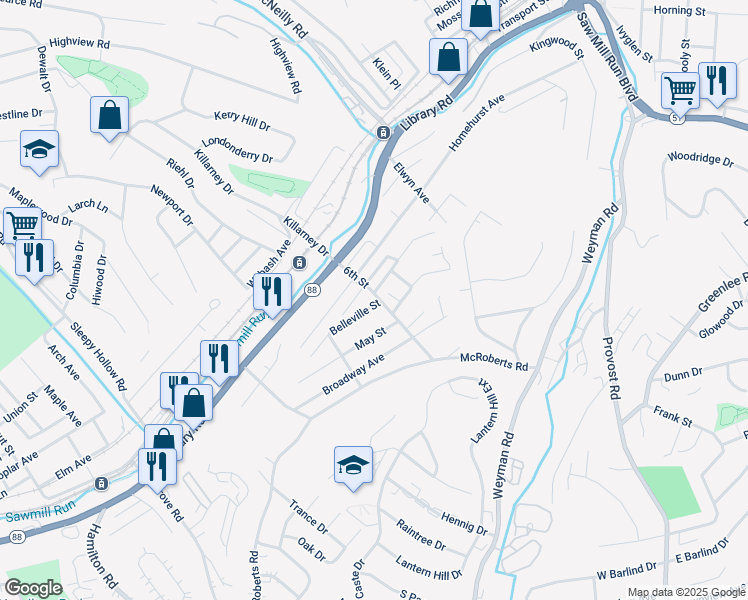 map of restaurants, bars, coffee shops, grocery stores, and more near 1287 6th Street in Pittsburgh