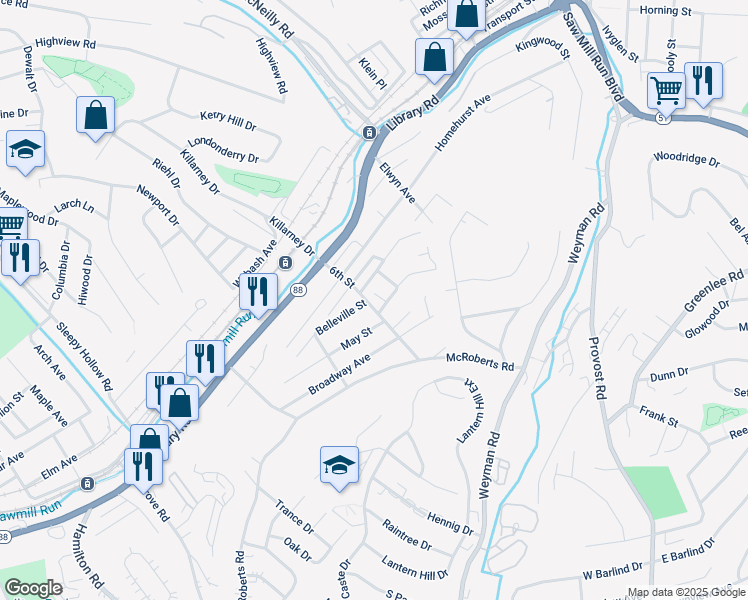 map of restaurants, bars, coffee shops, grocery stores, and more near 1287 6th Street in Pittsburgh