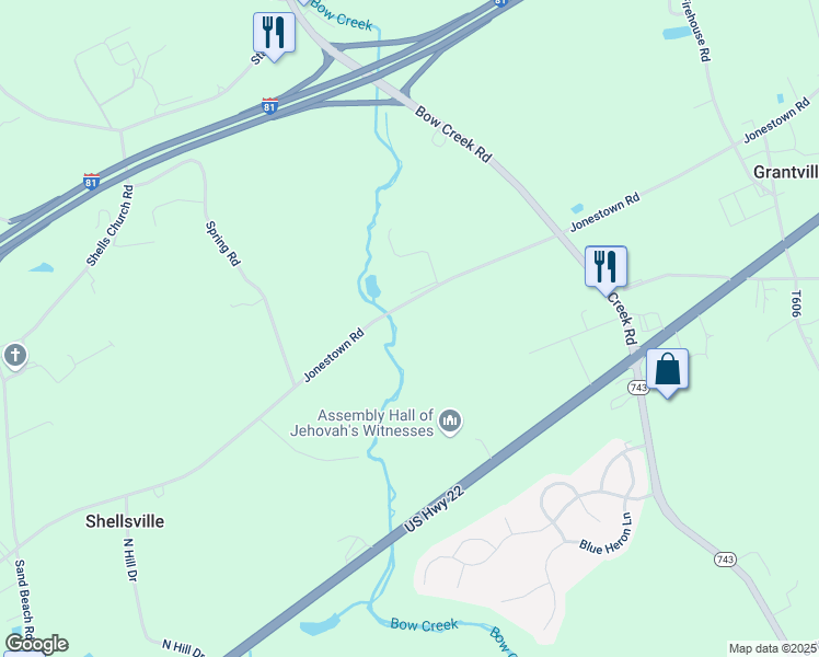 map of restaurants, bars, coffee shops, grocery stores, and more near 9554 Jonestown Road in Grantville