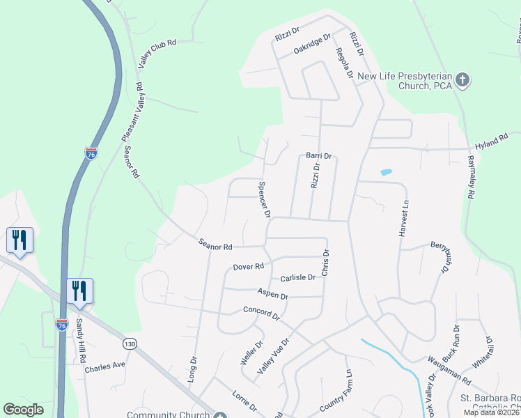 map of restaurants, bars, coffee shops, grocery stores, and more near 5 Spencer Drive in Irwin