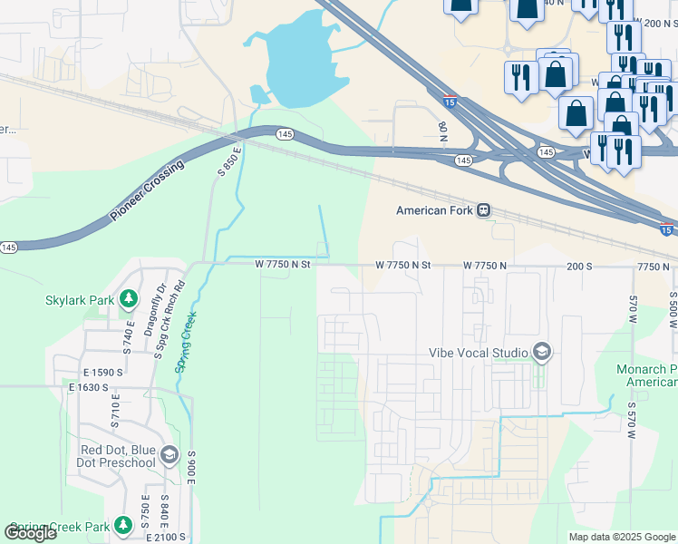 map of restaurants, bars, coffee shops, grocery stores, and more near 1200 North 200 West in American Fork