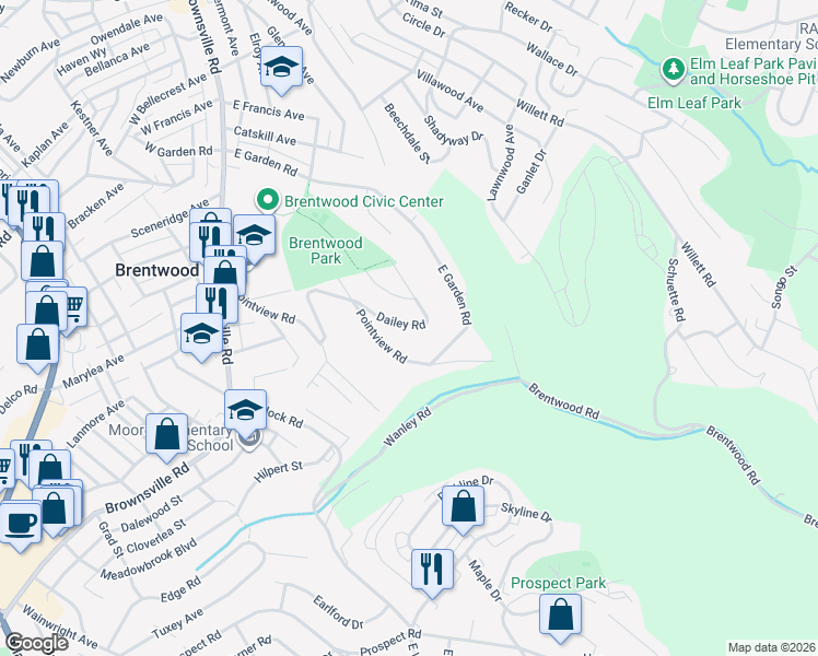 map of restaurants, bars, coffee shops, grocery stores, and more near 410 Dailey Road in Pittsburgh