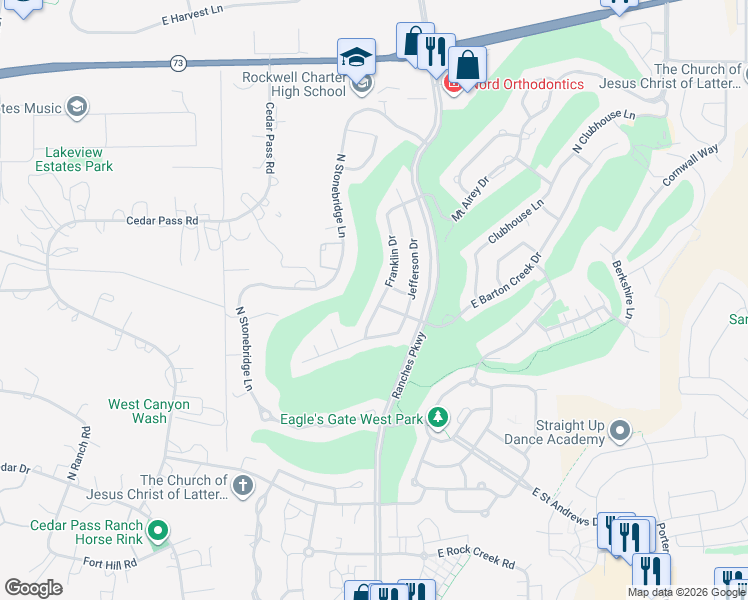 map of restaurants, bars, coffee shops, grocery stores, and more near 8703 Franklin Drive in Eagle Mountain