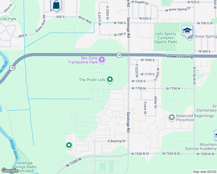 map of restaurants, bars, coffee shops, grocery stores, and more near 9606 West 7750 North in Saratoga Springs