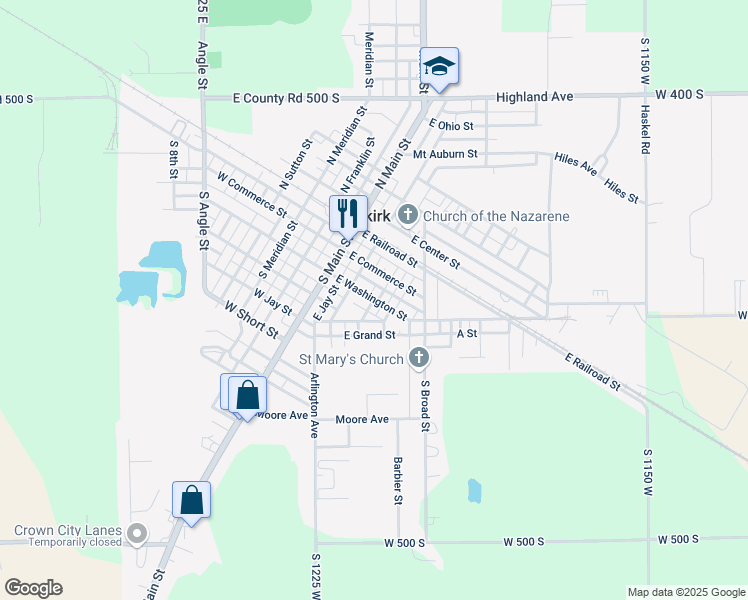 map of restaurants, bars, coffee shops, grocery stores, and more near 301 South Street in Dunkirk