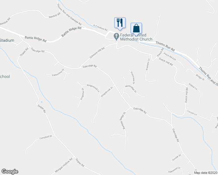 map of restaurants, bars, coffee shops, grocery stores, and more near 304 Kingsbrook Drive in McDonald