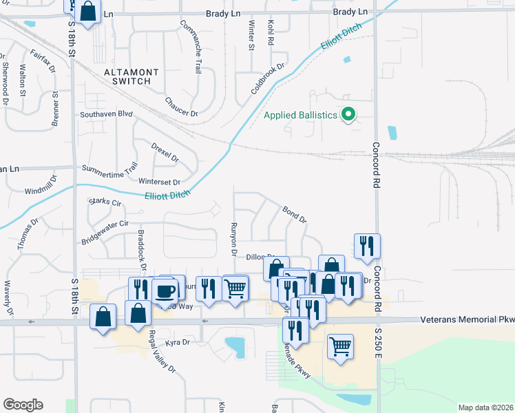 map of restaurants, bars, coffee shops, grocery stores, and more near 2712-2798 Gulfstream Lane in Lafayette