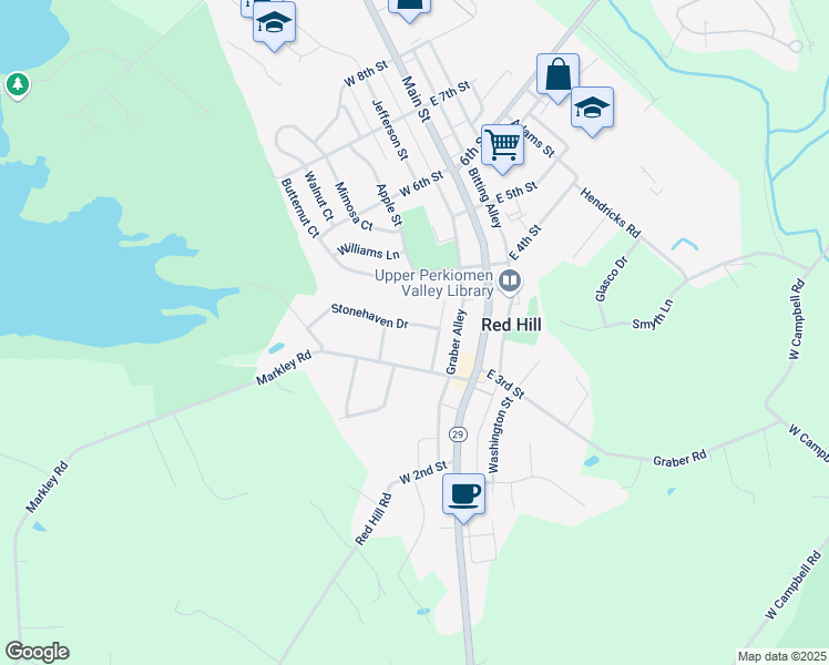 map of restaurants, bars, coffee shops, grocery stores, and more near 224 Stonehaven Drive in Red Hill