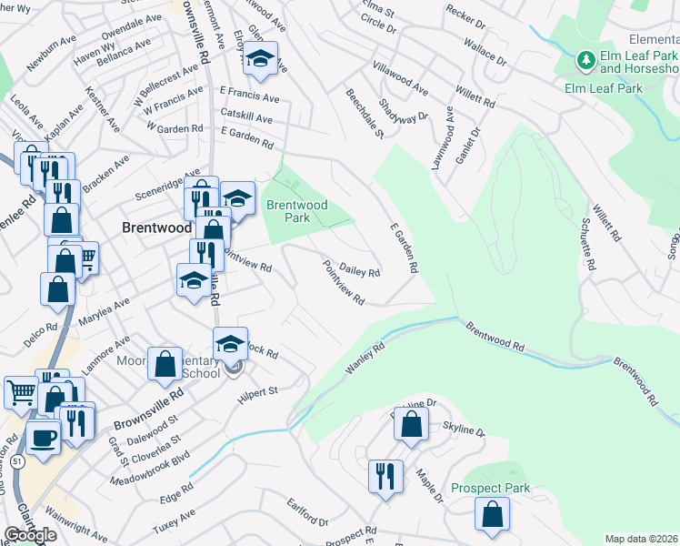 map of restaurants, bars, coffee shops, grocery stores, and more near 367 Pointview Road in Pittsburgh