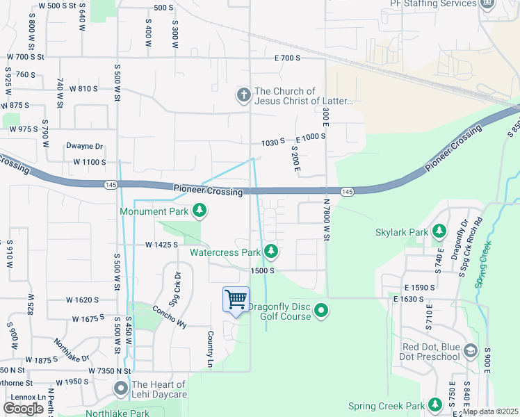 map of restaurants, bars, coffee shops, grocery stores, and more near 1238 South 50 East in Lehi