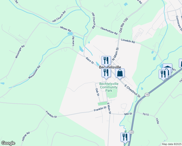 map of restaurants, bars, coffee shops, grocery stores, and more near 22 Race Street in Bechtelsville