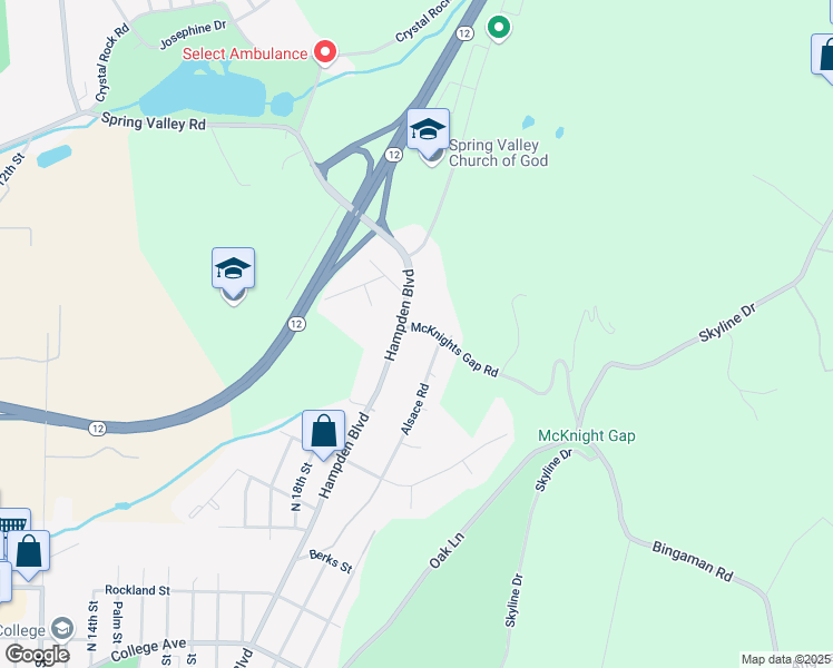 map of restaurants, bars, coffee shops, grocery stores, and more near 1900 McKnights Gap Road in Reading