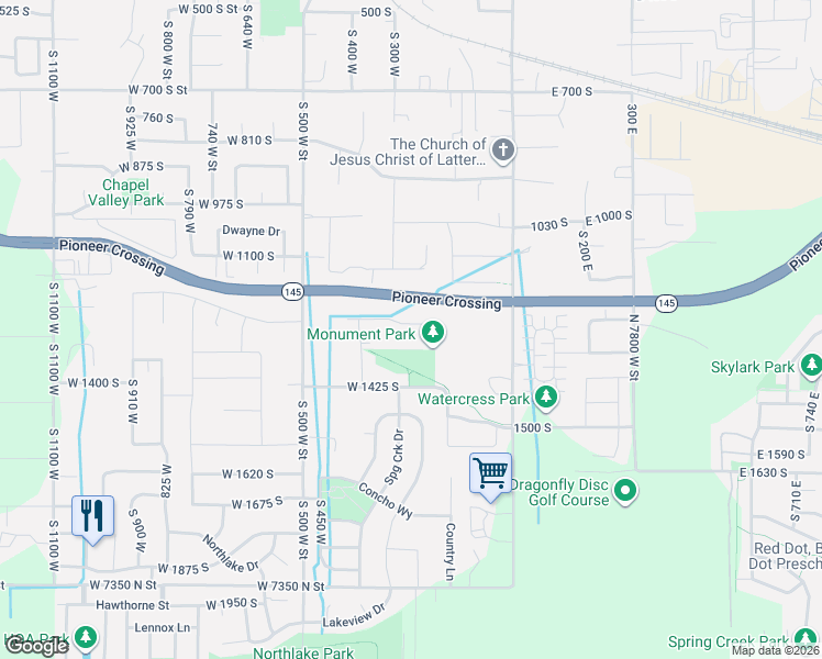 map of restaurants, bars, coffee shops, grocery stores, and more near 261 West State Street in Lehi