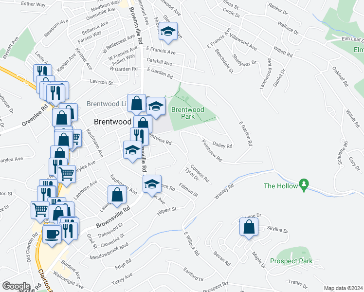 map of restaurants, bars, coffee shops, grocery stores, and more near 41 Pointview Road in Pittsburgh