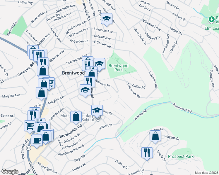 map of restaurants, bars, coffee shops, grocery stores, and more near 41 Pointview Road in Pittsburgh