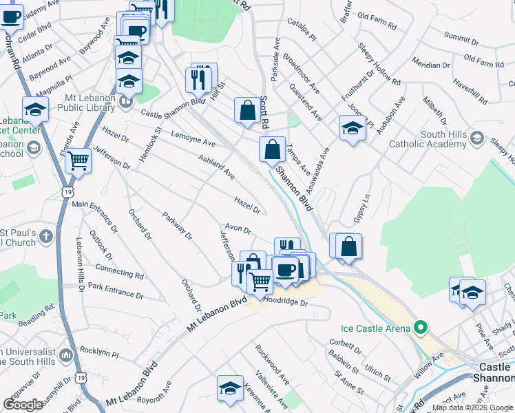 map of restaurants, bars, coffee shops, grocery stores, and more near 372 Ashland Avenue in Pittsburgh