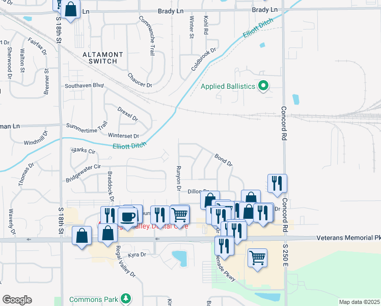 map of restaurants, bars, coffee shops, grocery stores, and more near 2712 Gulfstream Lane in Lafayette