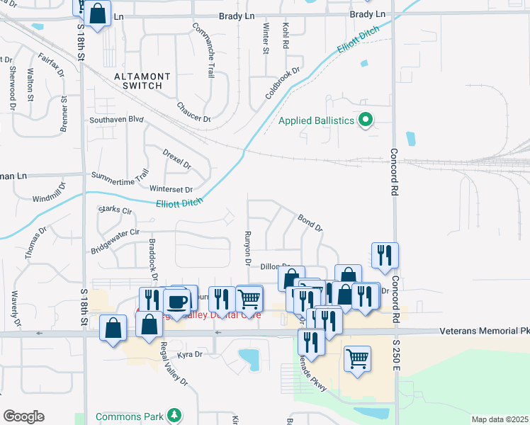 map of restaurants, bars, coffee shops, grocery stores, and more near 2712 Gulfstream Lane in Lafayette