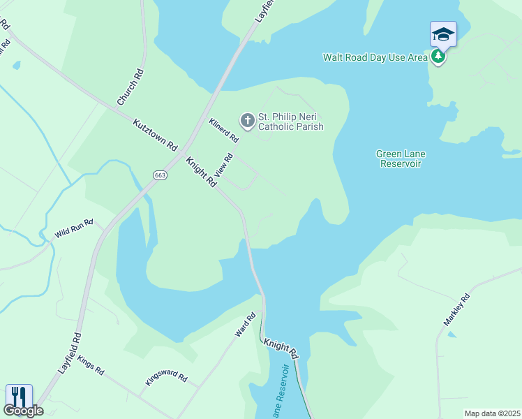 map of restaurants, bars, coffee shops, grocery stores, and more near 2421 Knight Road in Pennsburg