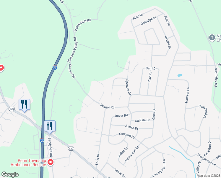 map of restaurants, bars, coffee shops, grocery stores, and more near 124 Dolores Drive in Irwin