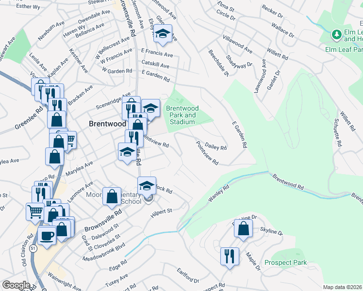 map of restaurants, bars, coffee shops, grocery stores, and more near 68 Pointview Road in Pittsburgh