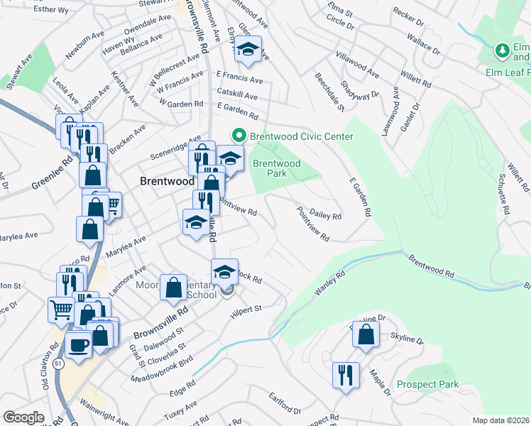 map of restaurants, bars, coffee shops, grocery stores, and more near 41 Pointview Road in Pittsburgh