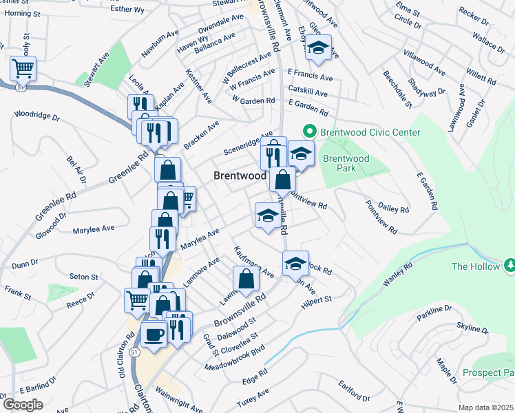 map of restaurants, bars, coffee shops, grocery stores, and more near 32 Marylea Avenue in Pittsburgh
