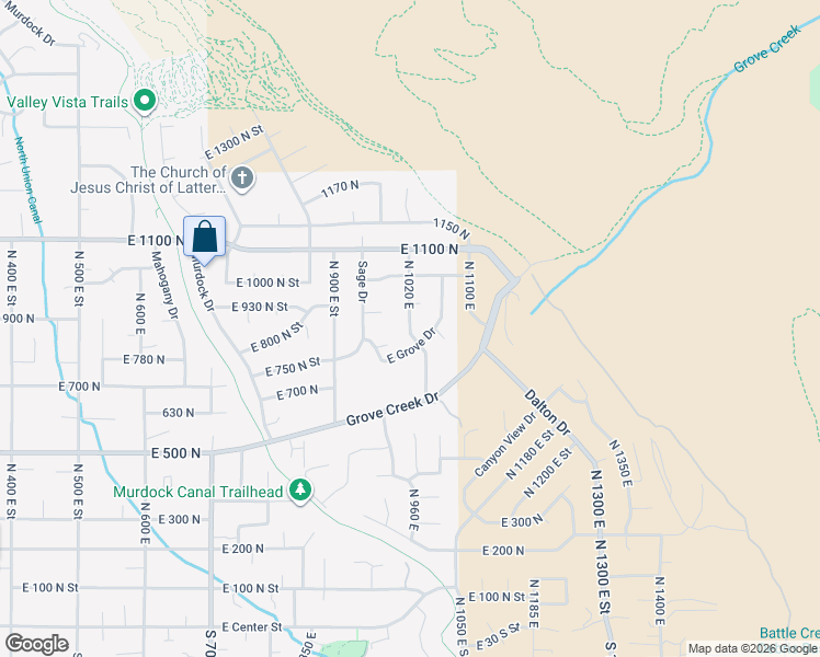 map of restaurants, bars, coffee shops, grocery stores, and more near 885 North 1020 East in Pleasant Grove