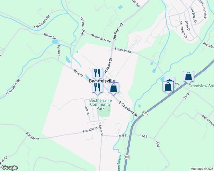 map of restaurants, bars, coffee shops, grocery stores, and more near 156 East Chestnut Street in Bechtelsville
