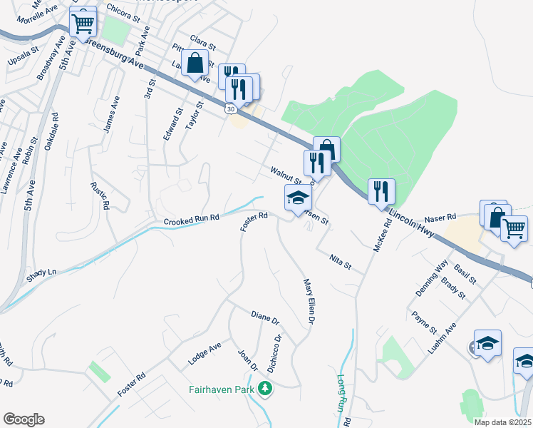 map of restaurants, bars, coffee shops, grocery stores, and more near 271 Mary Ellen Drive in North Versailles