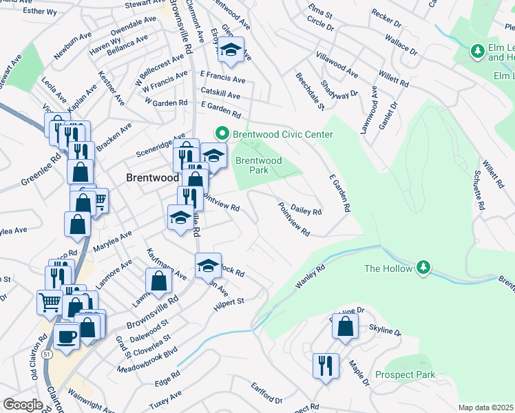 map of restaurants, bars, coffee shops, grocery stores, and more near 68 Pointview Road in Pittsburgh
